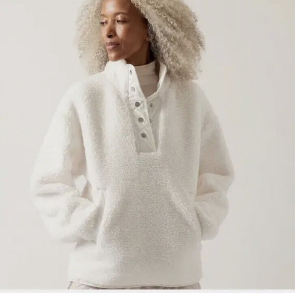 Athleta Cozy Sherpa Snap Sweatshirt, XS.